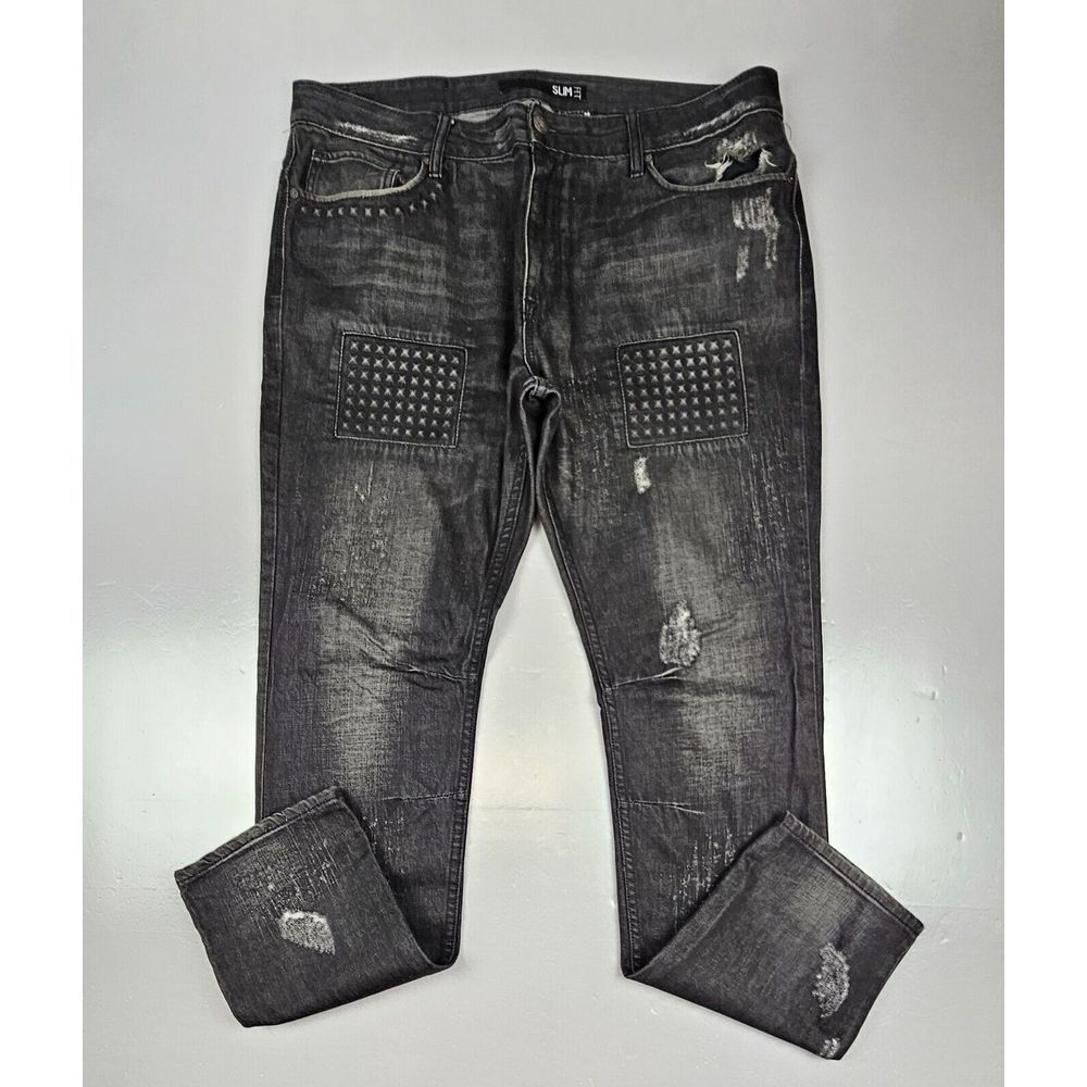 Rocawear Jeans Mens 38x33. Y2K Slim Fit Straight Hip-Hop Textured Black‎ Denim